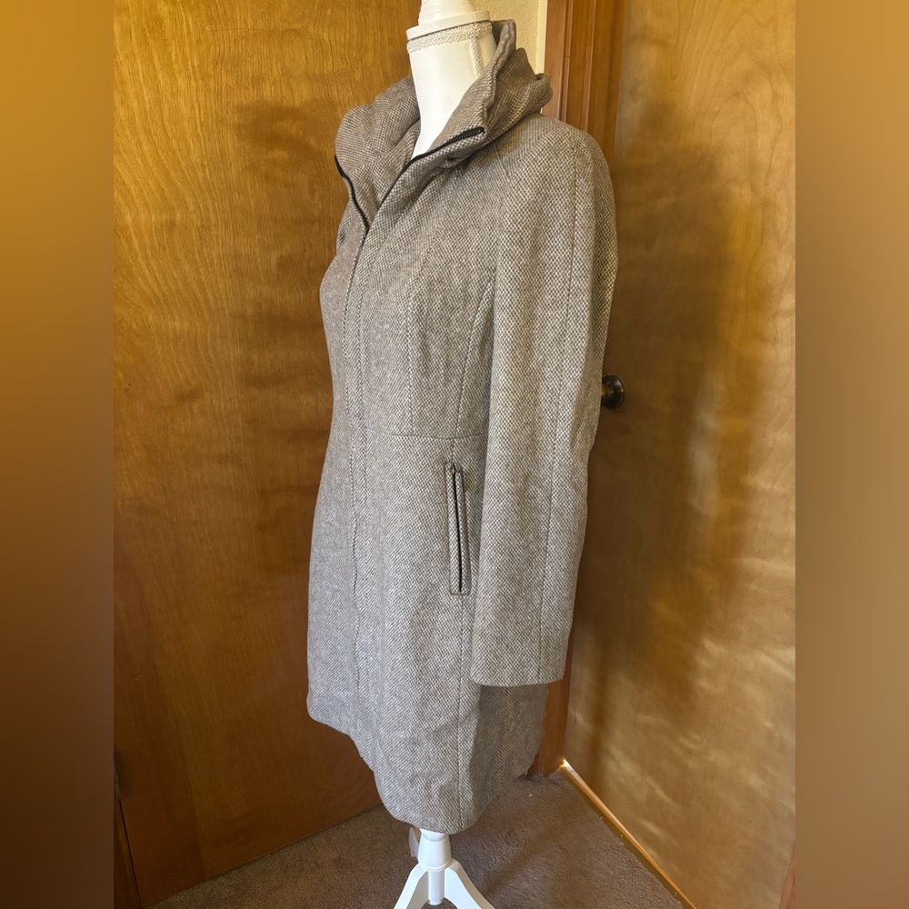 Zara Basic Beige Cowl Neck Long Pea Coay - Picture 3 of 8